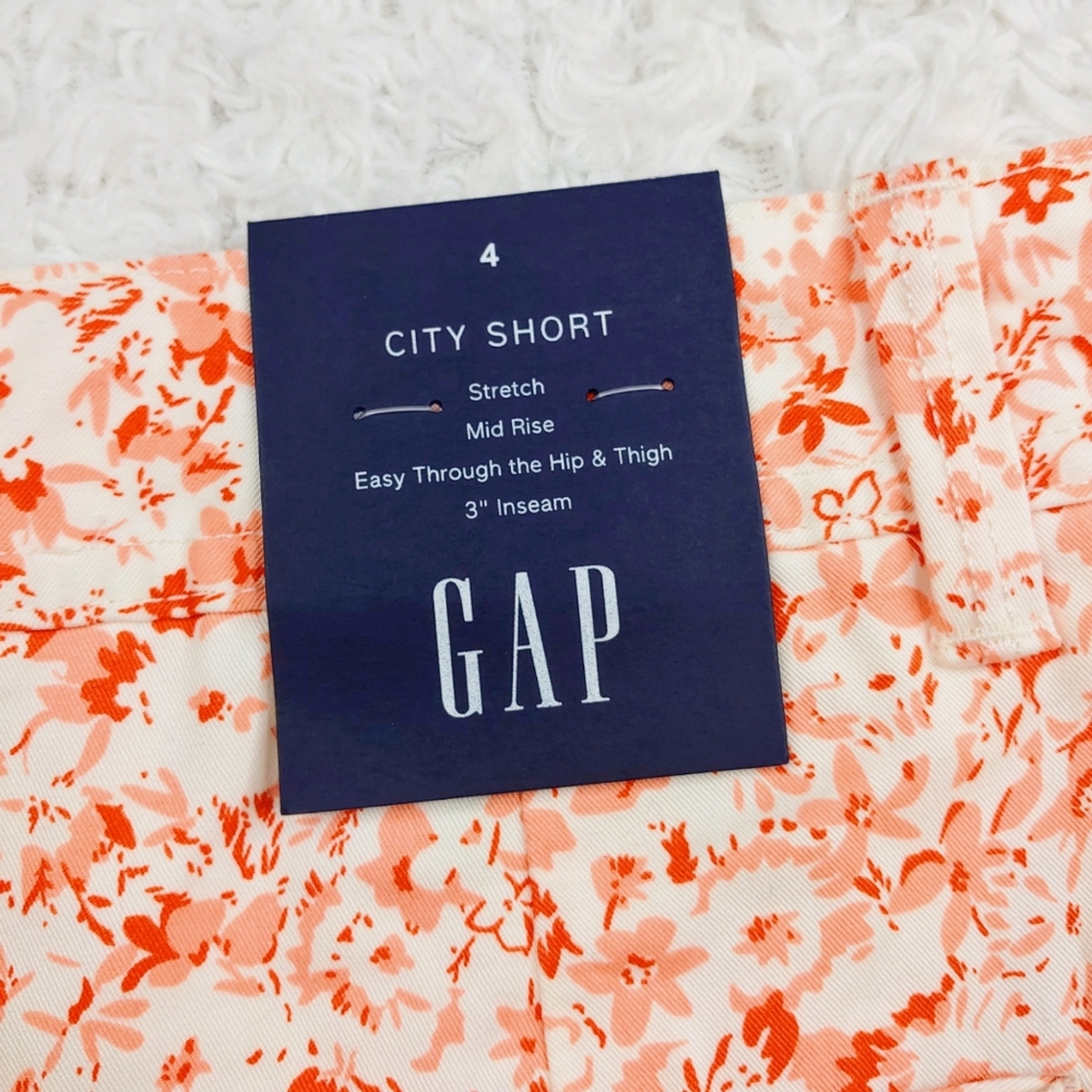 GAP Coral Pink Floral City Chino Shorts | Size 4 | NWT - Picture 8 of 16